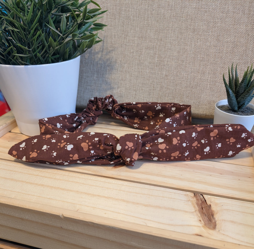 Adult Brown Paw Print Tie Up Headband