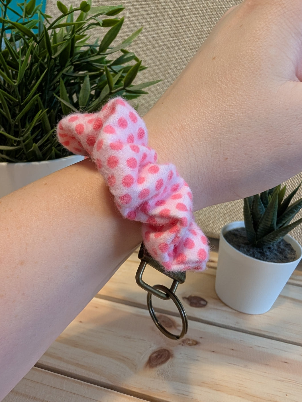 Pink Polka Dot Key Chain Scrunchie