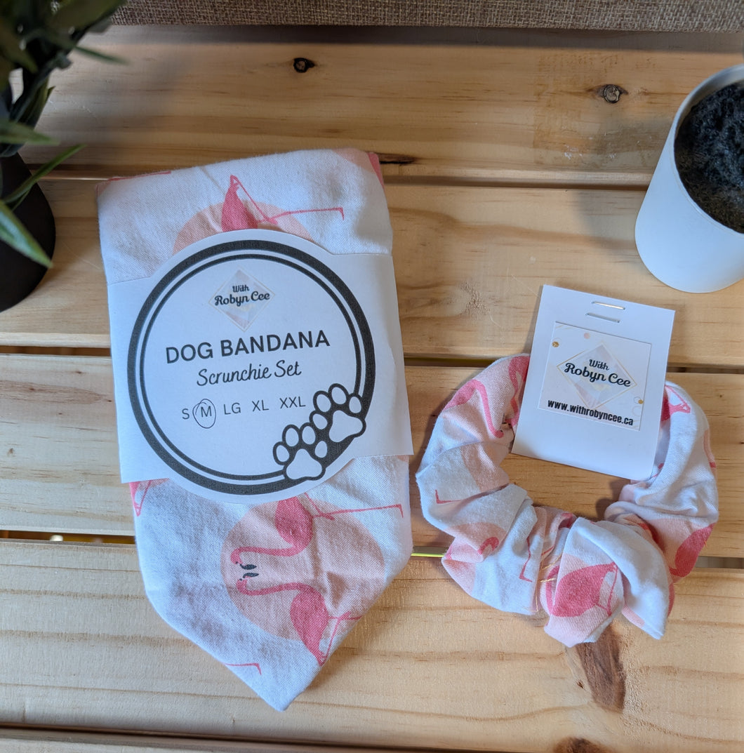 Flamingos Tie Up Dog Bandana Set (Medium)