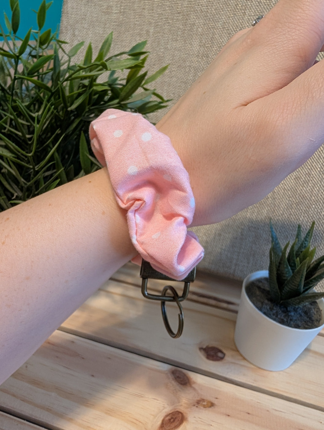 Pink & White Polka Dot  Key Chain Scrunchie