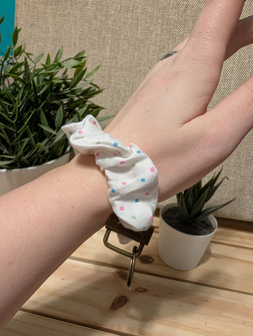 Rainbow Polka Dot Key Chain Scrunchie