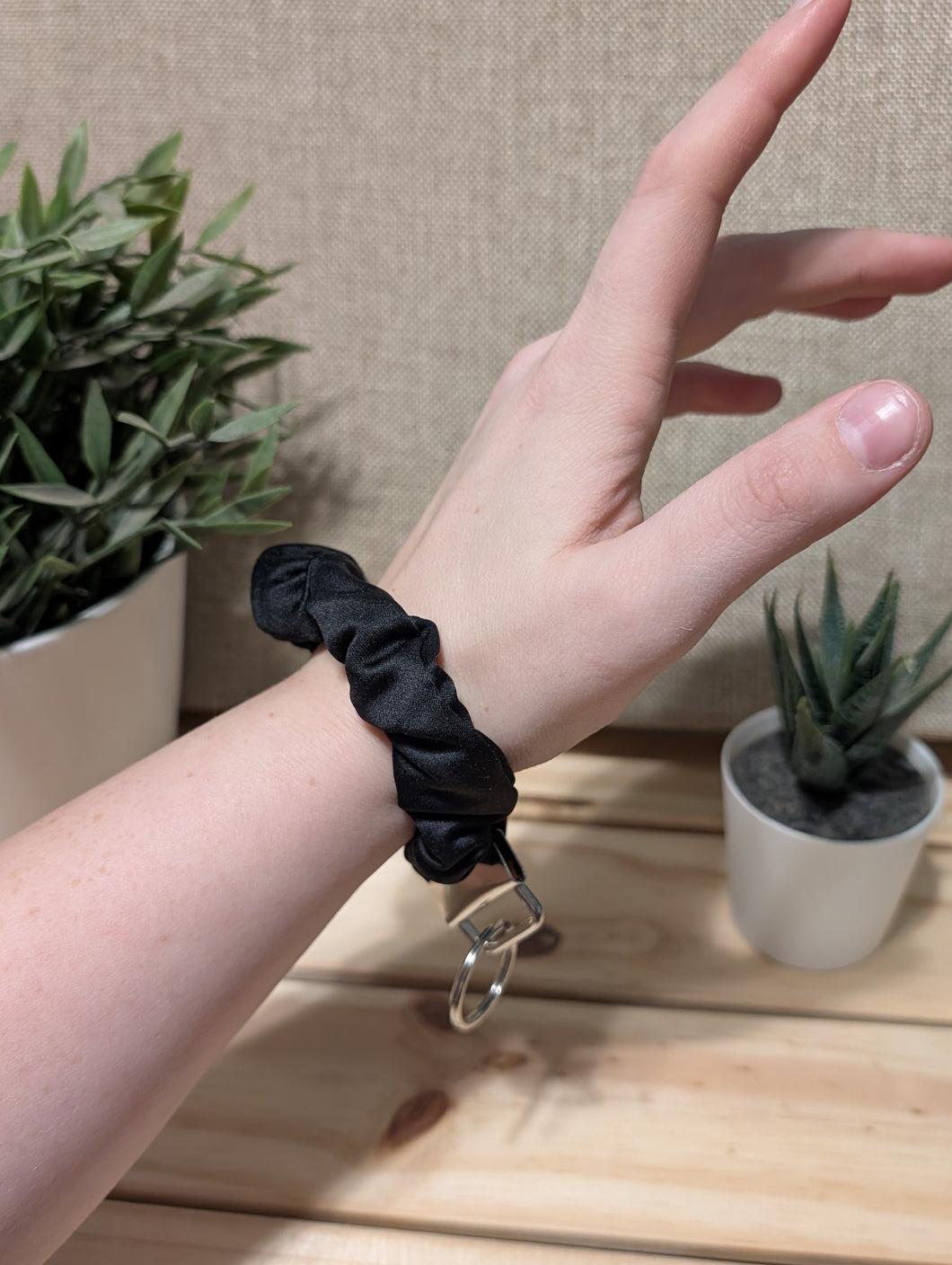 Black Satin Key Chain Scrunchie