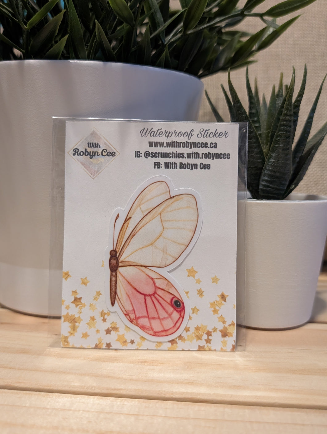 Pink & Beige Butterfly Sticker