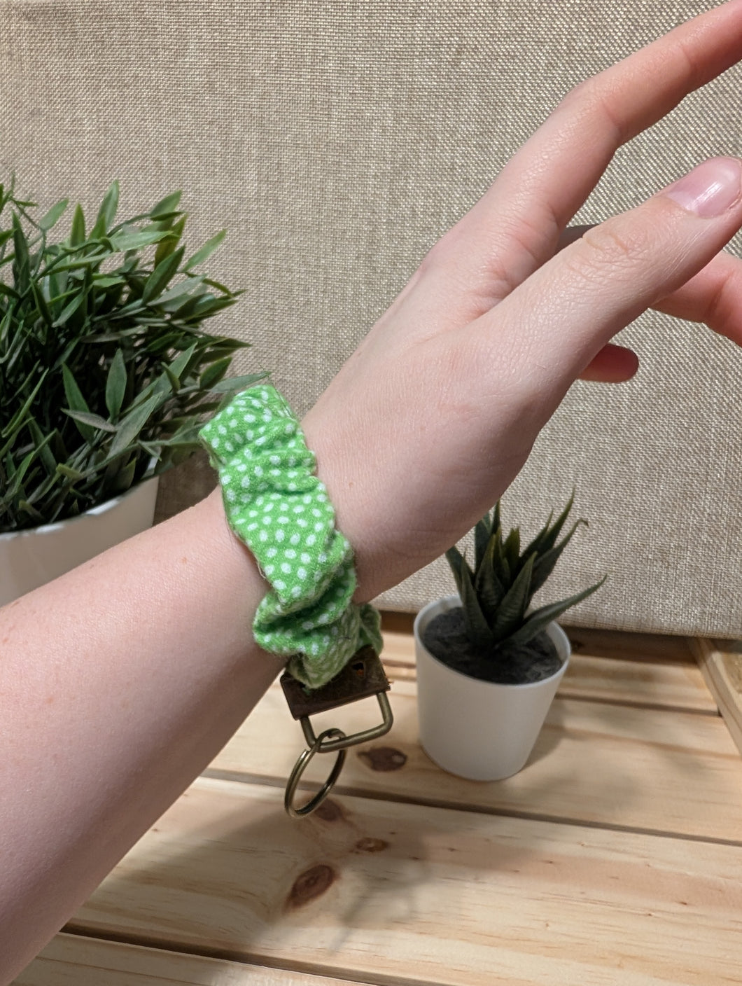 Green Polka Dot Key Chain Scrunchie