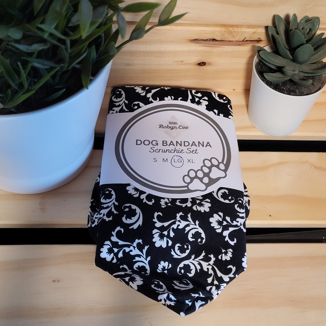 Black & White Tie Up Dog Bandana Set (Large)