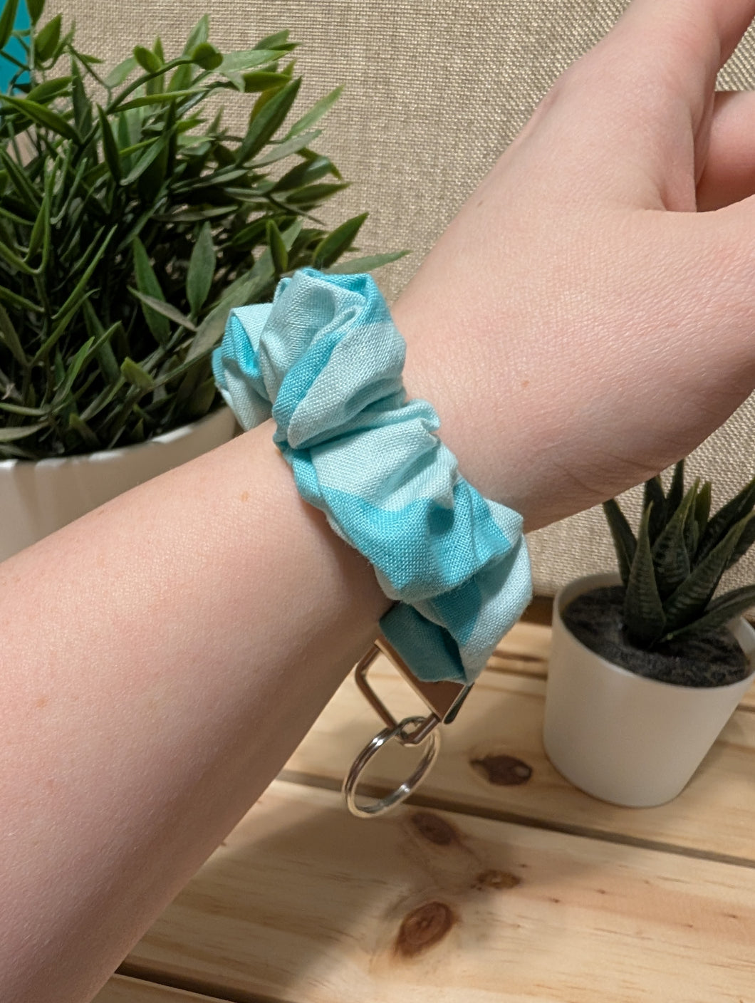 Blue Printed Key Chain Scrunchie