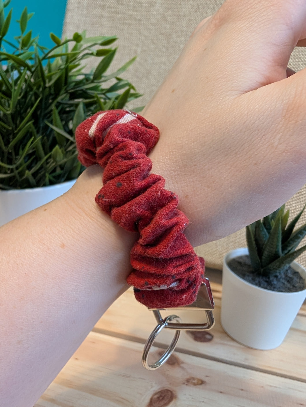 Red Printed Key Chain Scrunchie