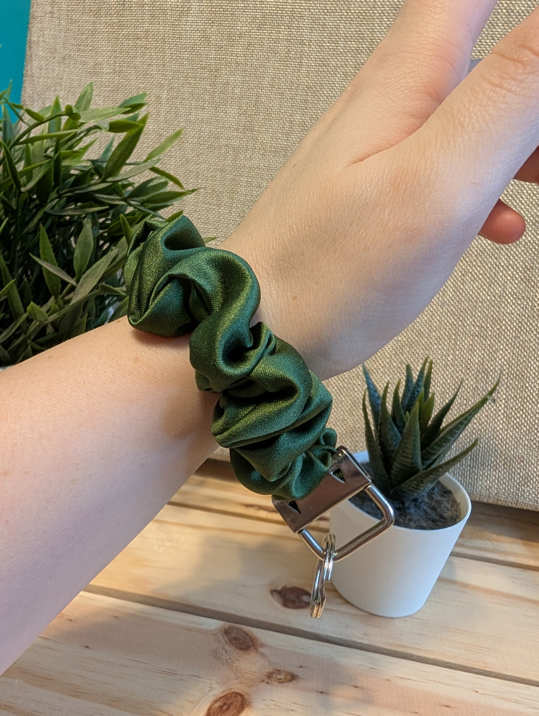 Green Satin Key Chain Scrunchie