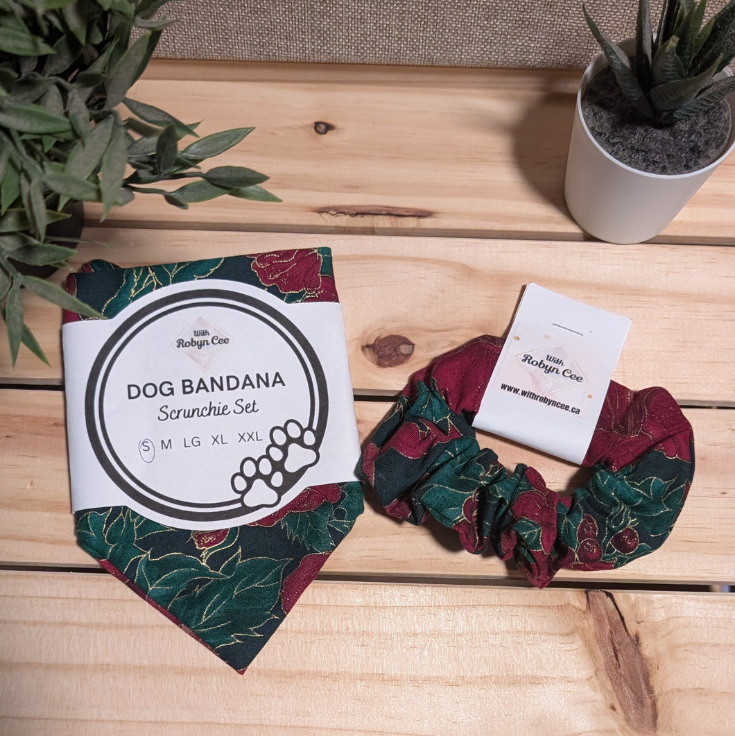 Holly Tie Up Dog Bandana Set (Small)