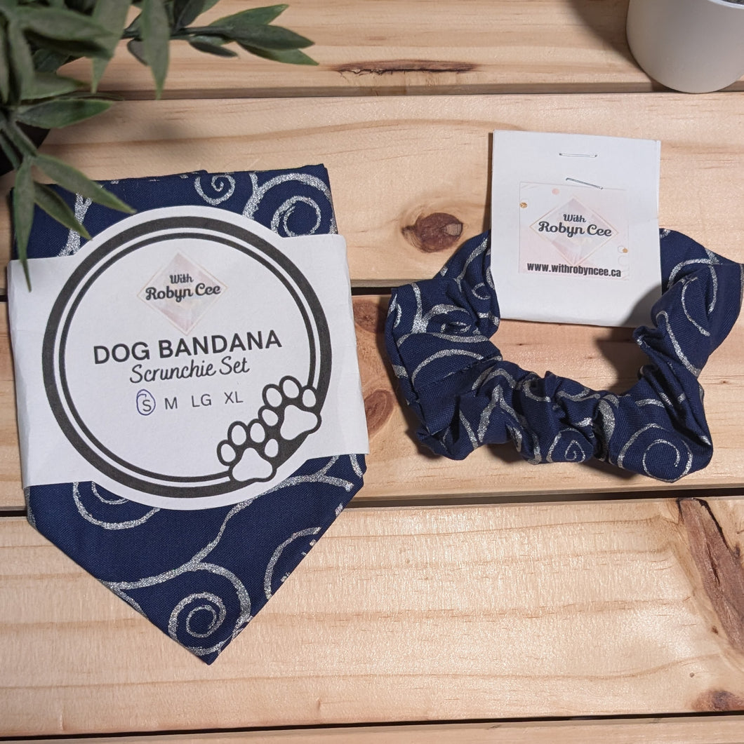 Blue & Silver Printed Tie Up Dog Bandana Set (Small)