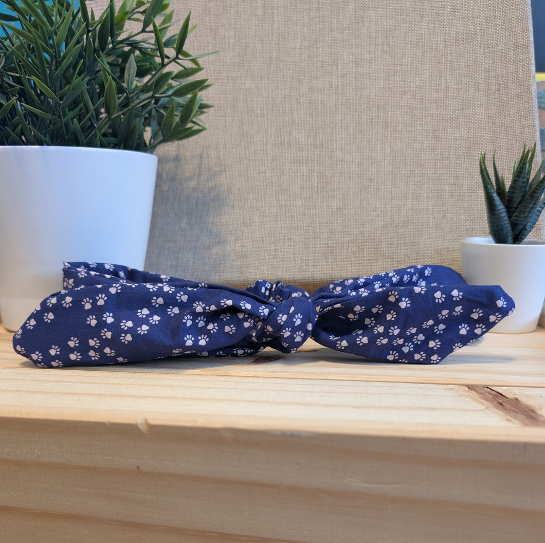 Adult Blue Paw Print Tie Up Headband