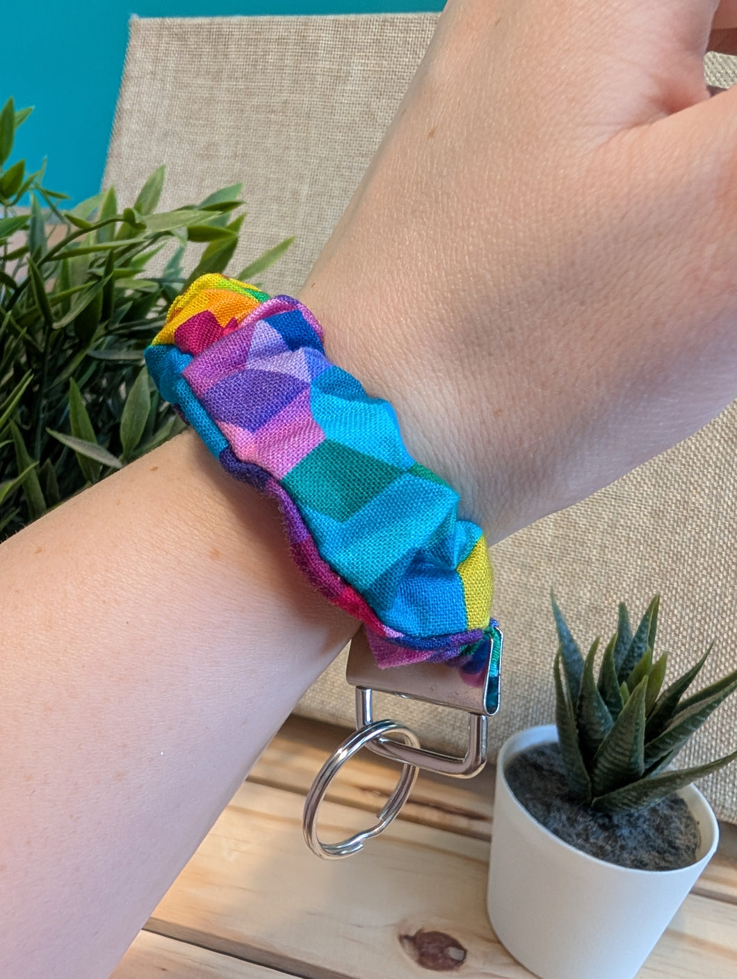 Rainbow Tiled Key Chain Scrunchie