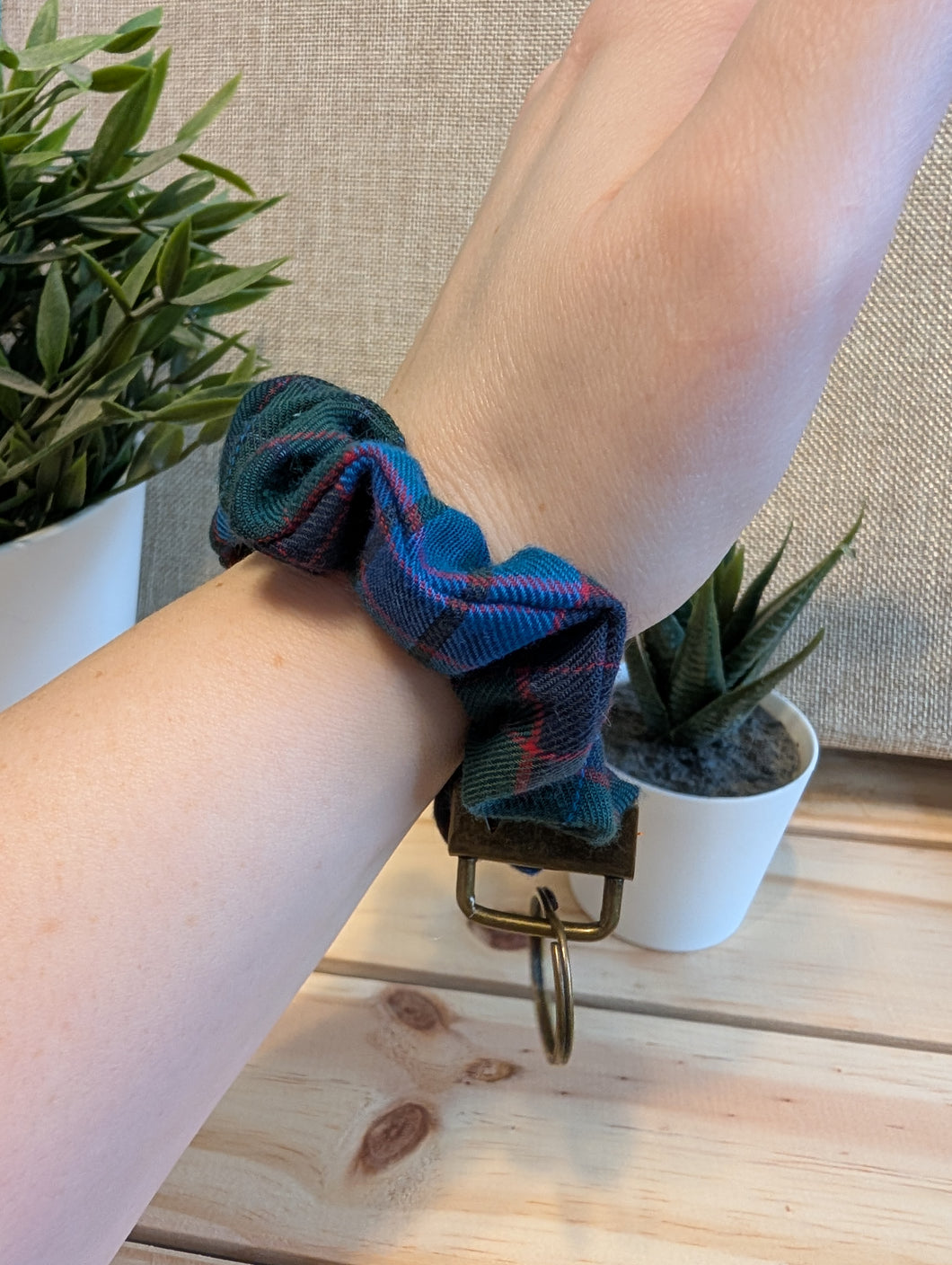 Blue Plaid Key Chain Scrunchie